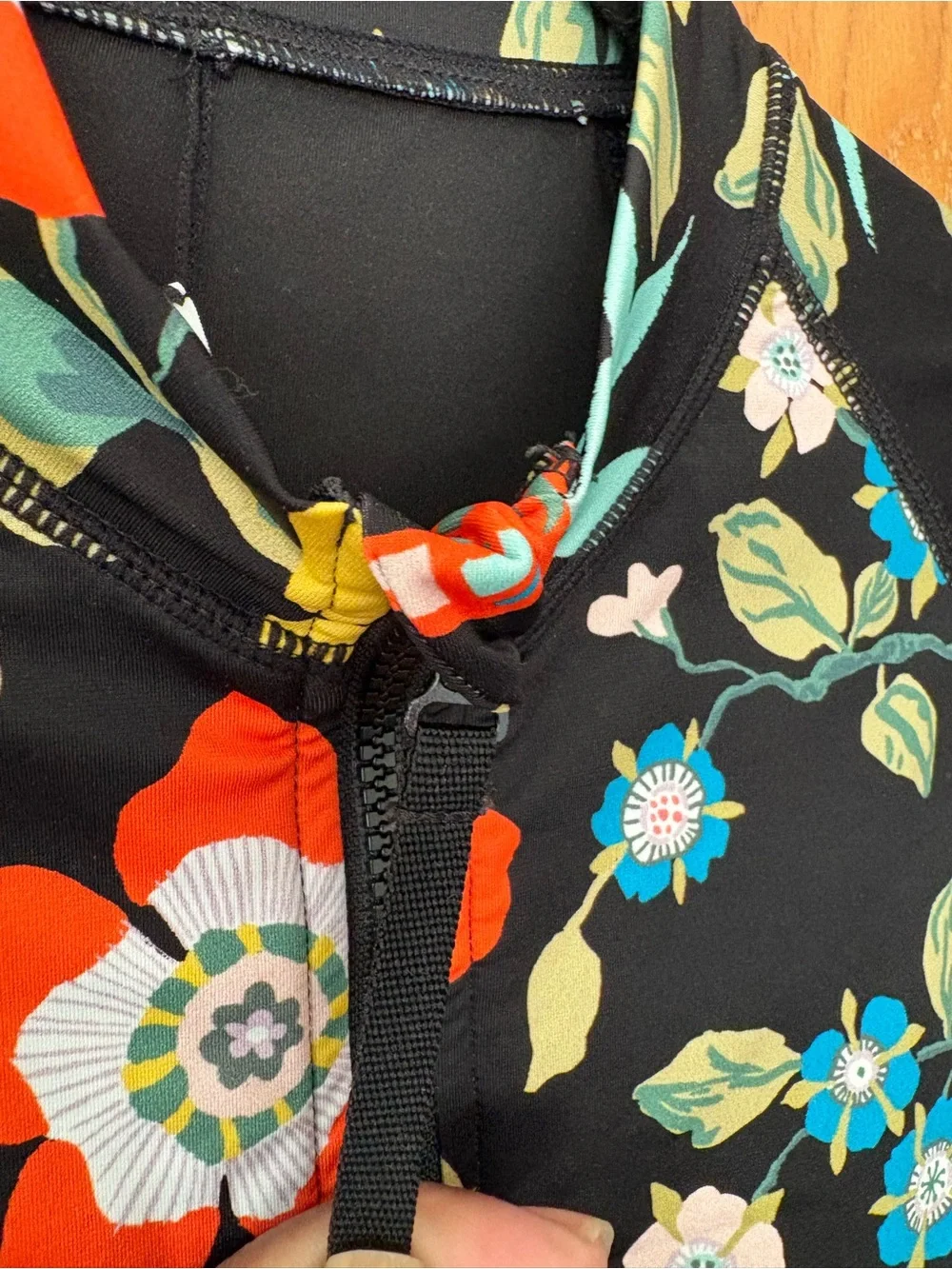 J. Crew Black Floral Long-Sleeve Rash guard One-Piece Swimsuit 8